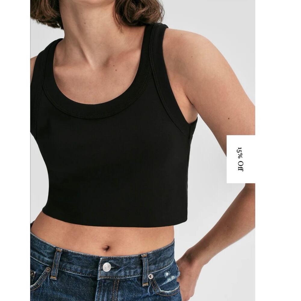 NWOT A.L.C. Halsey Cropped Cotton Rib Tank in Black SZ S